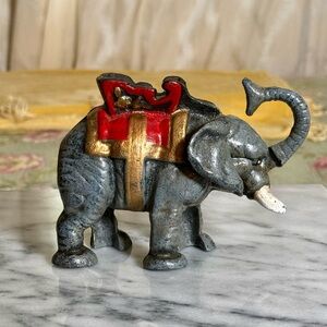 VTG ~ Early Cast Iron Mechanical Elephant 🐘 Piggy Bank